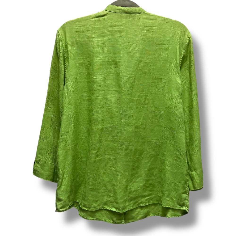 Sag Harbor Lime Green Linen Blend Mandarin‎ Collar Button Front  Top Sz Large - Picture 3 of 5